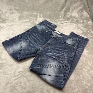Refinery Republic Men's Blue Moto Jeans 36x30 Distressed Panels‎ Denim Pants